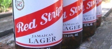 Red stripe repurposed beer bottle cup glassware